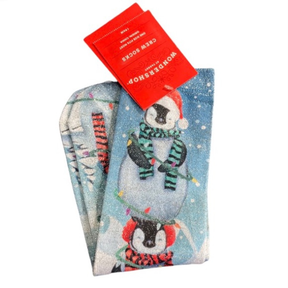 Wondershop GlitterBlue Red Black White Penguin Crew Socks One size fits most
